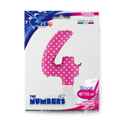 Number 4 Pink Polka Dots (102cm,40") foil balloon - 844PF-P-Packaged.jpg