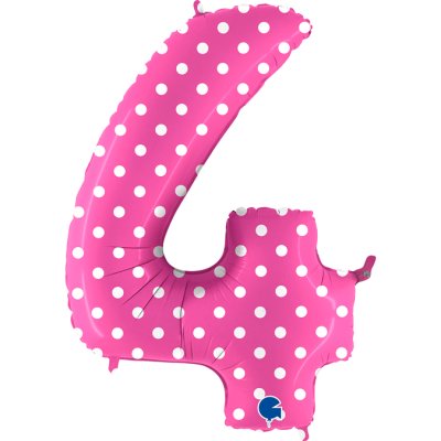 Number 4 Pink Polka Dots (102cm,40") foil balloon