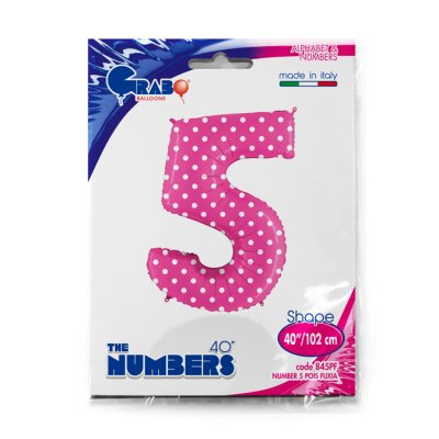 Number 5 Pink Polka Dots (102cm,40") foil balloon - 845PF-P-Packaged.jpg