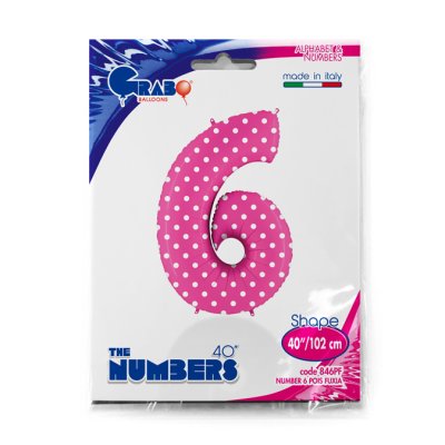 Number 6 Pink Polka Dots (102cm,40") foil balloon - 846PF-P-Packaged.jpg