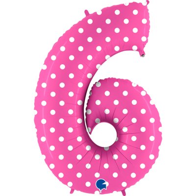 Number 6 Pink Polka Dots (102cm,40") foil balloon