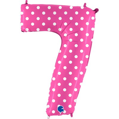 Number 7 Pink Polka Dots (102cm,40") foil balloon