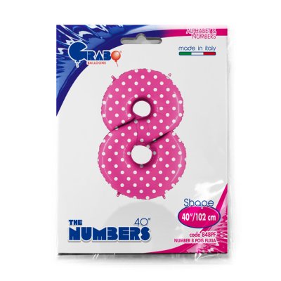 Number 8 Pink Polka Dots (102cm,40") foil balloon - 848PF-P-Packaged.jpg