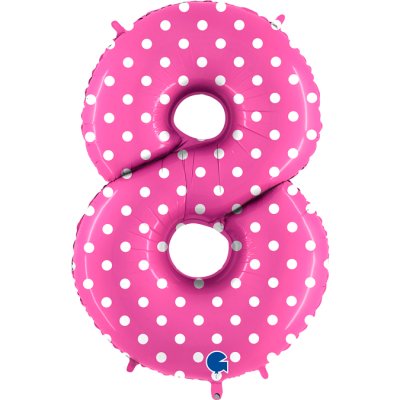 Number 8 Pink Polka Dots (102cm,40") foil balloon