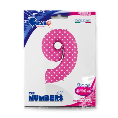 Number 9 Pink Polka Dots (102cm,40") foil balloon - 849PF-P-Packaged.jpg