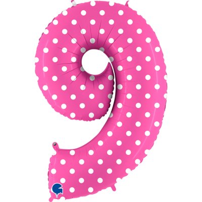 Number 9 Pink Polka Dots (102cm,40") foil balloon