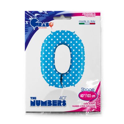 Number 0 Turquoise Polka Dots (102cm,40") foil balloon - 830PT-P-Packaged.jpg