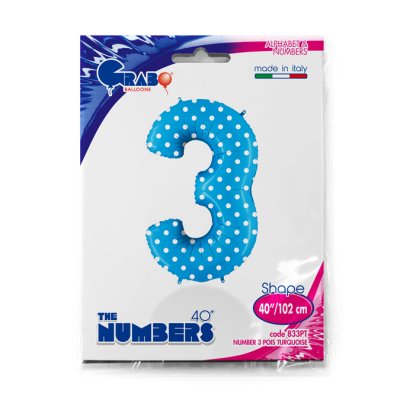 Number 3 Turquoise Polka Dots (102cm,40") foil balloon - 833PT-P-Packaged.jpg
