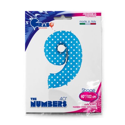 Number 9 Turquoise Polka Dots (102cm,40") foil balloon - 839PT-P-Packaged.jpg