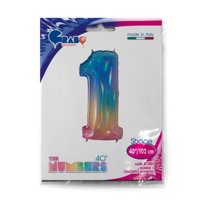 Number 1 Rainbow (102cm,40") foil balloon - 811RH-P-Packaged.jpg