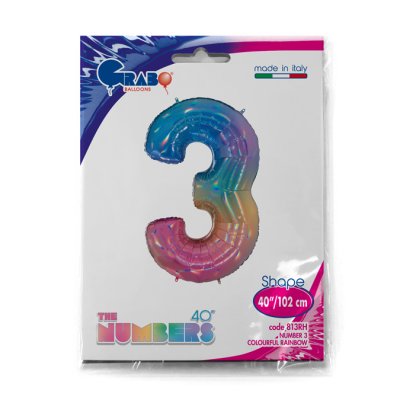 Number 3 Rainbow (102cm,40") foil balloon - 813RH-P-Packaged.jpg