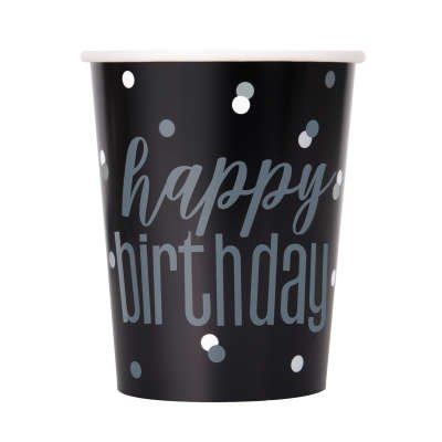 Paper cups - HB black with silver dots, 8 pcs