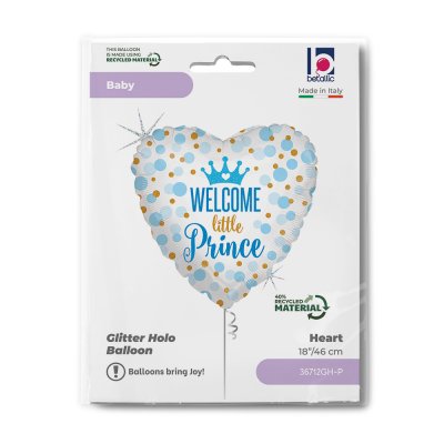 Heart "Welcome Little Prince" 18"/46cm foil balloon - 36712gh-p-b.jpg