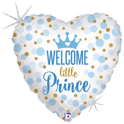 Heart "Welcome Little Prince" 18"/46cm foil balloon