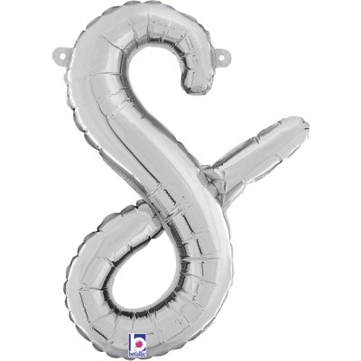 Letter script S Silver (35cm,14") foil balloon