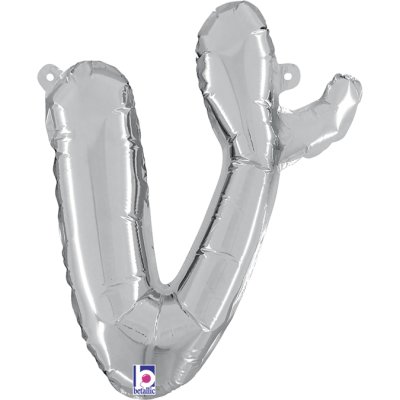 Letter script V Silver (35cm,14") foil balloon