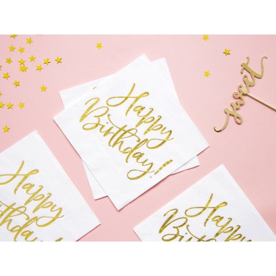 Paper napkins - golden Happy birthday 33x33cm, 20 pcs - SP33-79-008-019_04_S.jpg