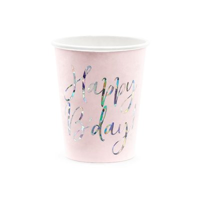 Paper cups EKO - Happy B'day!, pink, 220 ml, 6 pcs