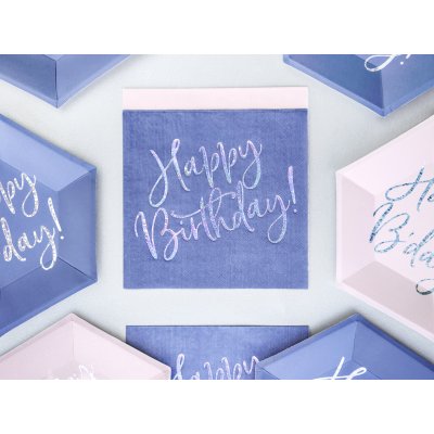 Happy Birthday glossy paper napkins, blue, 33x33cm, 20 pcs - SP33-80-074_03_H.jpg