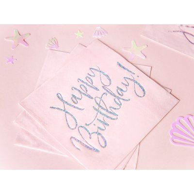 Happy Birthday glossy paper napkins, pink, 33x33cm, 20 pcs - SP33-80-081PJ_03_H.jpg