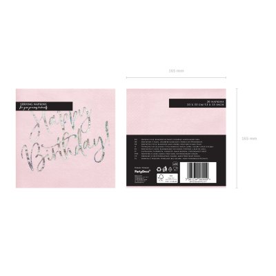 Happy Birthday glossy paper napkins, pink, 33x33cm, 20 pcs - SP33-80-081PJ_op_01_H.jpg