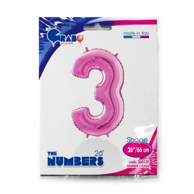 Number 3 Fuchsia (66cm, 26") foil balloon - 26013F-P-Packaged.jpg