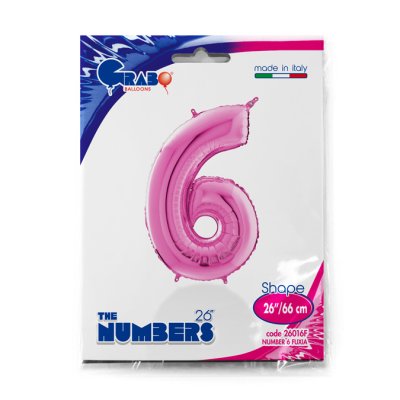 Number 6 Fuchsia (66cm, 26") foil balloon - 26016F-P-Packaged.jpg