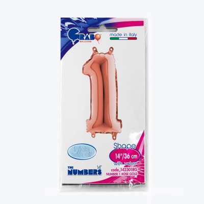 Number 1 Rosegold (35cm,14") MINI foil balloon - 142301RG-P-Packaged.jpg
