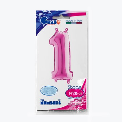 Number 1 Fuchsia (35cm,14") MINI foil balloon - 14011F-P-Packaged.jpg