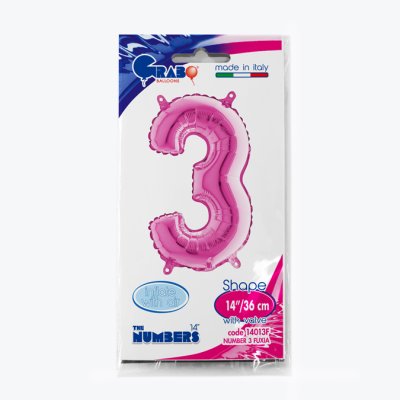 Number 3 Fuchsia (35cm,14") MINI foil balloon - 14013F-P-Packaged.jpg
