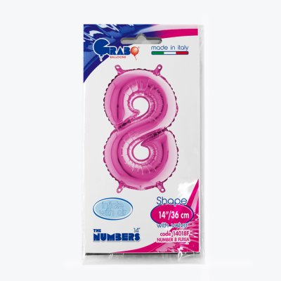 Number 8 Fuchsia (35cm,14") MINI foil balloon - 14018F-P-Packaged.jpg