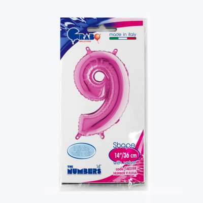 Number 9 Fuchsia (35cm,14") MINI foil balloon - 14019F-P-Packaged.jpg