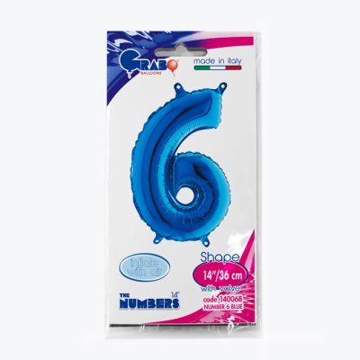 Number 6 Blue (35cm,14") MINI foil balloon - 14006B-P-Packaged.jpg