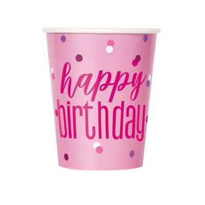 Paper cups Glitz pink 250ml, 8pcs