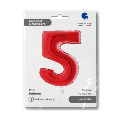 Number 5 Red (102cm,40") foil balloon - 085R-P-Packaged-1.jpg
