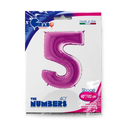 Number 5 Purple (102cm,40") foil balloon - 055P-P-Packaged.jpg