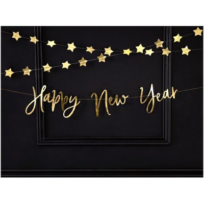 Hanging banner inscription \ - 1Banner Happy New Year, gold, 66x18cm - Internet shop PartyDeco.jpg
