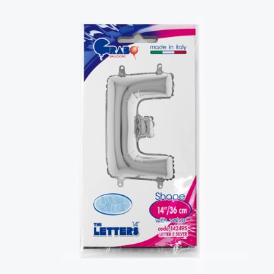 Letter E Silver (35cm,14") MINI foil balloon ") - 14249S-P-Packaged.jpg