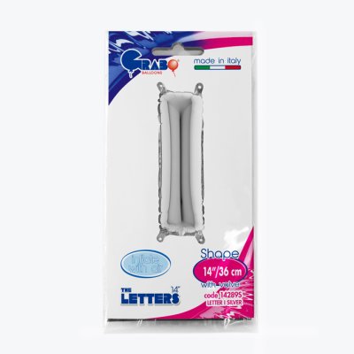 Letter I Silver (35cm,14") MINI foil balloon - 14289S-P-Packaged.jpg