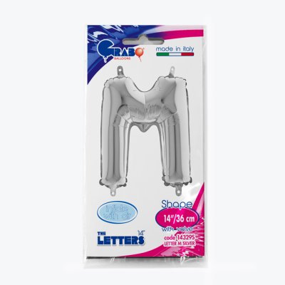 Letter M Silver (35cm,14") MINI foil balloon - 14329S-P-Packaged.jpg