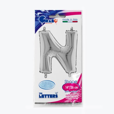 Letter N Silver (35cm,14") MINI foil balloon - 14339S-P-Packaged.jpg