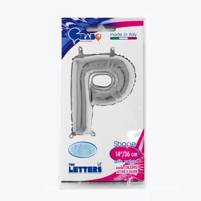 Letter P Silver (35cm,14") MINI foil balloon - 14359S-P-Packaged.jpg