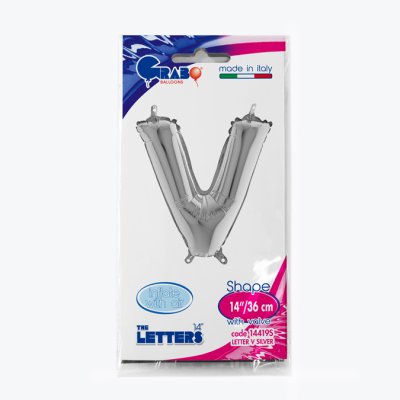 Letter V Silver (35cm,14") MINI foil balloon - 14419S-P-Packaged.jpg