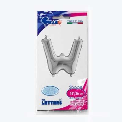 Letter W Silver (35cm,14") MINI foil balloon - 14429S-P-Packaged.jpg