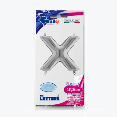 Letter X Silver (35cm,14") MINI foil balloon - 14439S-P-Packaged.jpg