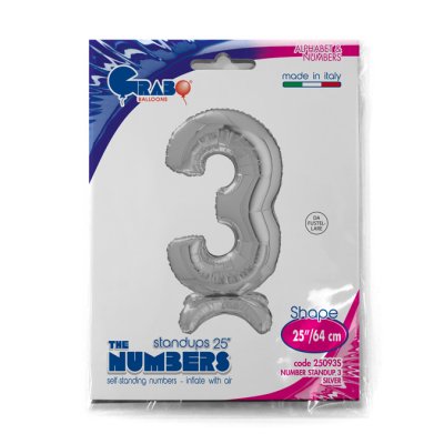 Standing Number 3 Silver (64cm,25") foil balloon - 25093S-P-Packaged.jpg