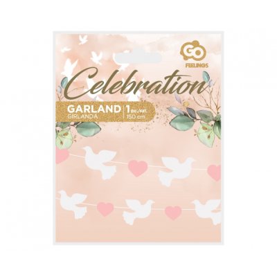 Garland paper doves - pink heart 150cm - pf-gpgr2.png