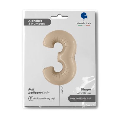 Number 3 Cream (102cm,40") foil balloon - 400300SCR-P-Packaged.jpg
