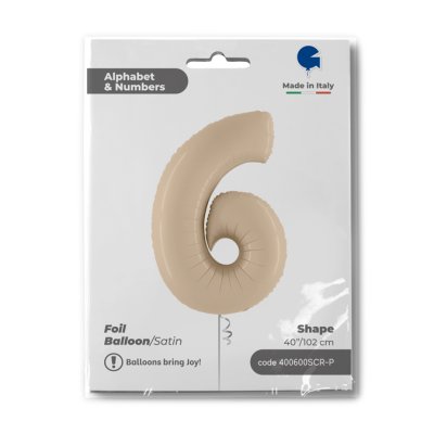 Number 6 Cream (102cm,40") foil balloon - 400600SCR-P-Packaged.jpg