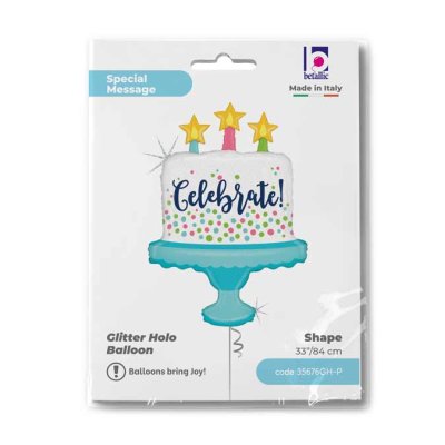 Glittering Cake Celebrate! (84cm,33") foil balloon - 35676GH-P-Packaged.jpg